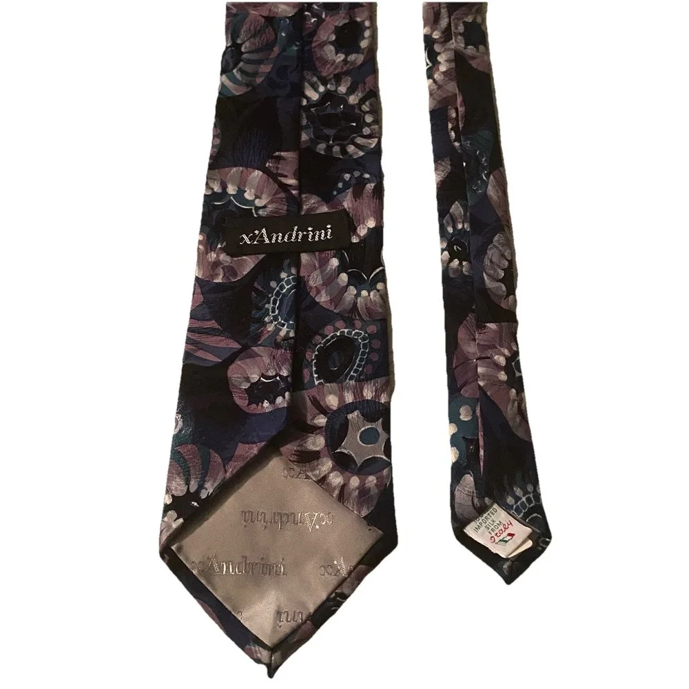 x'Andrini 100% Italian Silk Men's‎ Necktie Black/Mauve Made In USA-54